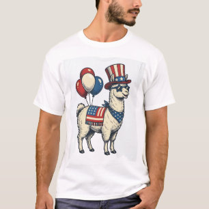 Patriotisches Llama-Vintage-Stickerei-Shirt-Design T-Shirt