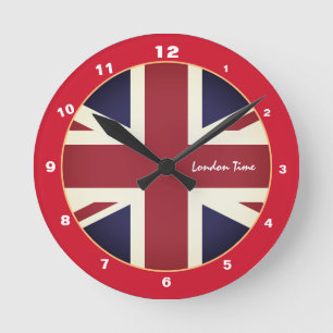 Patriotisches London, Vintage britische Flagge / U Runde Wanduhr