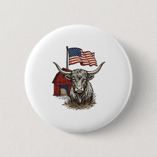 Patriotisches Longhorn-Rind und rotes Scheune-Vekt Button