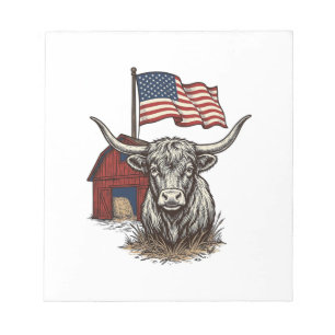 Patriotisches Longhorn-Rind und rotes Scheune-Vekt Notizblock