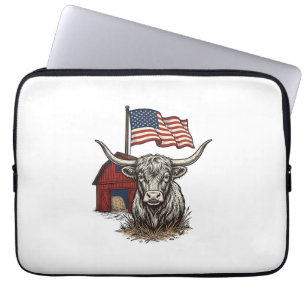 Patriotisches Longhorn-Rind und rotes Scheunendesi Laptopschutzhülle