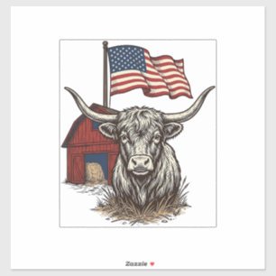 Patriotisches Longhorn-Rind und rotes Scheunenvekt Aufkleber
