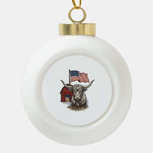 Patriotisches Longhorn-Rind und rotes Scheunenvekt Keramik Kugel-Ornament