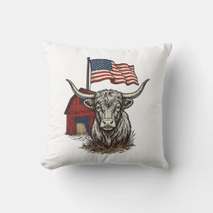 Patriotisches Longhorn-Rind und rotes Scheunenvekt Kissen