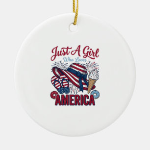 Patriotisches Mädchen Amerika Sommer Vintage T-Shi Keramik Ornament