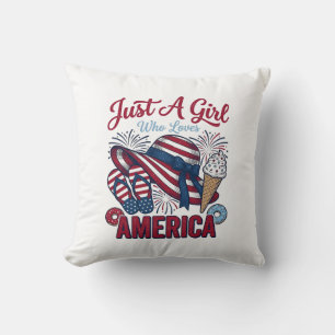 Patriotisches Mädchen Amerika Sommer Vintage T-Shi Kissen