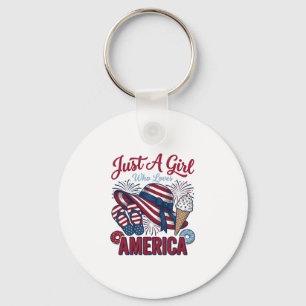 Patriotisches Mädchen Amerika Sommer Vintage T-Shi Schlüsselanhänger