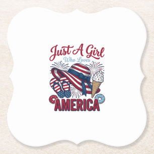 Patriotisches Mädchen Amerika Sommer Vintage T-Shi Untersetzer