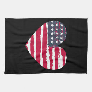 Patriotisches Mädchen Amerikanische Flagge Herz 4. Geschirrtuch