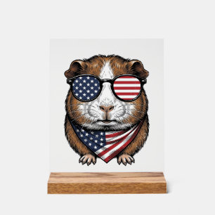 Patriotisches Meerschweinchen Vintage-Stich Acrylschild
