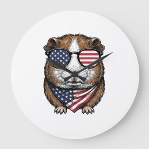 Patriotisches Meerschweinchen Vintage-Stich Große Wanduhr