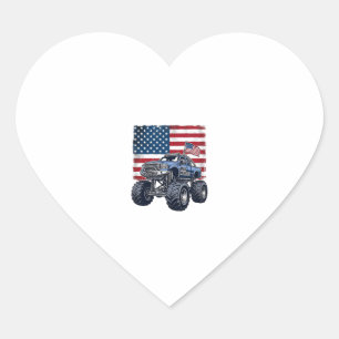 Patriotisches Monster-Truck-Vintage-Stichdesign_1 Herz-Aufkleber