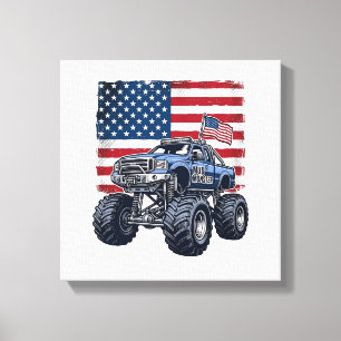 Patriotisches Monster-Truck-Vintage-Stichdesign_1 Leinwanddruck