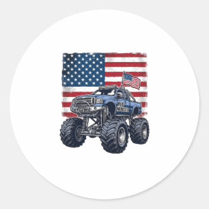 Patriotisches Monster-Truck-Vintage-Stichdesign_1 Runder Aufkleber