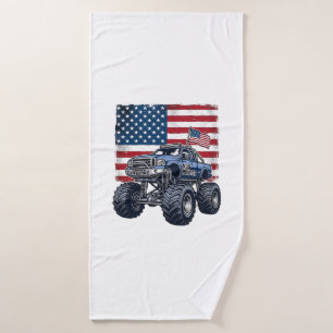 Patriotisches Monster-Truck-Vintage-Stickerei-Desi Badehandtuch