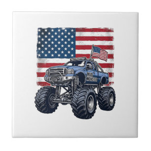 Patriotisches Monster-Truck-Vintage-Stickerei-Desi Fliese