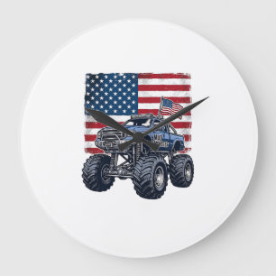 Patriotisches Monster-Truck-Vintage-Stickerei-Desi Große Wanduhr