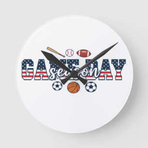 Patriotisches Multi-Sport-Spieltag-Saison Amerikan Runde Wanduhr