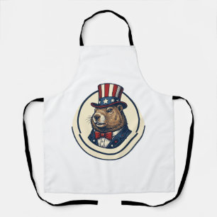 Patriotisches Murmeltier Vintage-Stickerei-Shirt-D Schürze