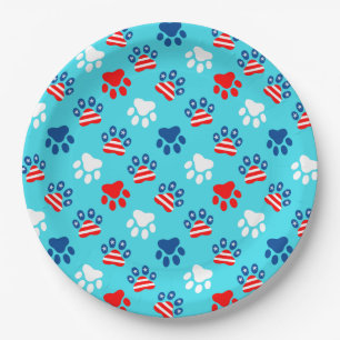 Patriotisches Muster aus Red White und Blue Dog Pa Pappteller