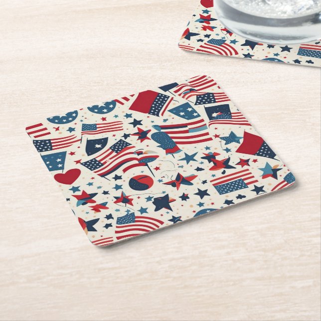 Patriotisches Muster in den USA auf weiß Rechteckiger Pappuntersetzer (angewinkelt)