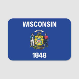 Patriotisches Namensschild mit der Flagge des Wisc