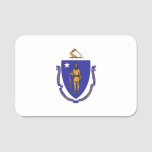 Patriotisches Namensschild mit der Flagge von Mass