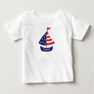Patriotisches nautischsegelboot-mit Monogramm Name Baby T-shirt