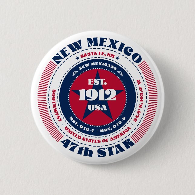 Patriotisches New Mexico Circle mit Staat Details Button (Vorderseite)