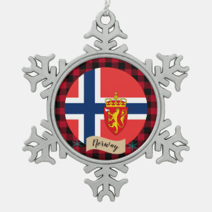 Patriotisches Norwegen, Büffel kariert, norwegisch Schneeflocken Zinn-Ornament