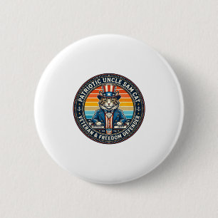 Patriotisches Onkel-Sam-Katz Retro-Sonnenuntergang Button