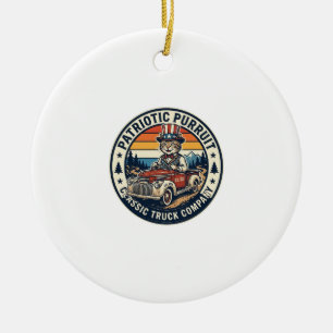 Patriotisches Onkel-Sam-Katz Retro-Sonnenuntergang Keramik Ornament