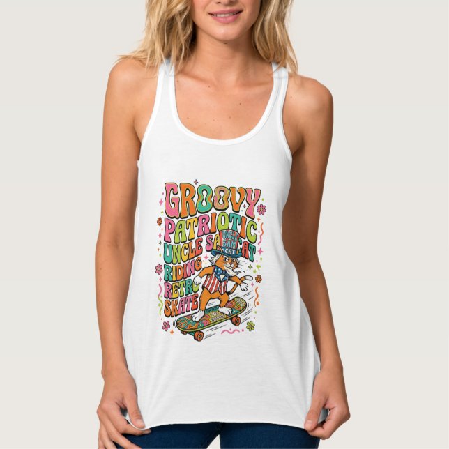 Patriotisches Onkel-Sam-Katz Retro-Typografie T-Sh Tank Top (Vorderseite)