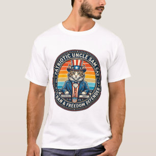 Patriotisches Onkel-Sam-Katze Retro-Sonnenuntergan T-Shirt