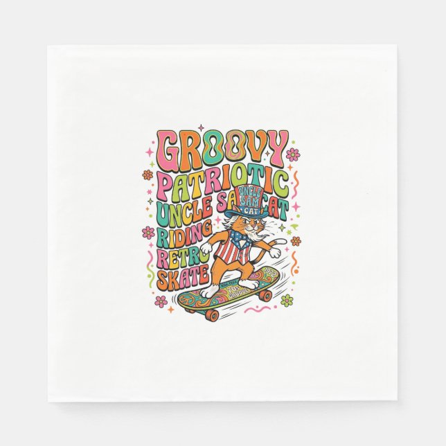 Patriotisches Onkel-Sam-Katze Retro-Typografie T-S Serviette (Vorderseite)
