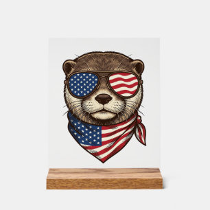 Patriotisches Otter-Vektor-Vintage-Stickerei-Shirt Acrylschild