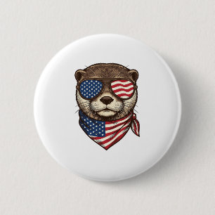 Patriotisches Otter-Vektor-Vintage-Stickerei-Shirt Button