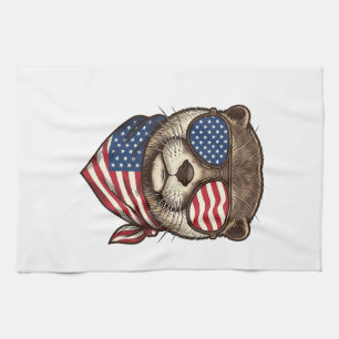 Patriotisches Otter-Vektor-Vintage-Stickerei-Shirt Geschirrtuch