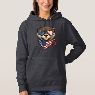 Patriotisches Otter-Vektor-Vintage-Stickerei-Shirt Hoodie