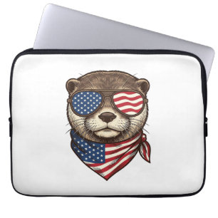 Patriotisches Otter-Vektor-Vintage-Stickerei-Shirt Laptopschutzhülle