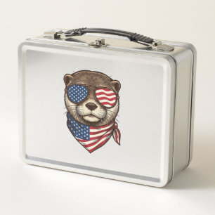 Patriotisches Otter-Vektor-Vintage-Stickerei-Shirt Metall Brotdose