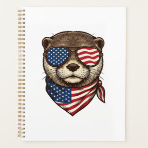 Patriotisches Otter-Vektor-Vintage-Stickerei-Shirt Planer