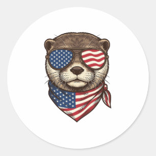 Patriotisches Otter-Vektor-Vintage-Stickerei-Shirt Runder Aufkleber