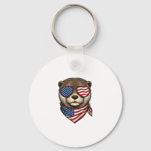 Patriotisches Otter-Vektor-Vintage-Stickerei-Shirt Schlüsselanhänger