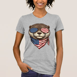 Patriotisches Otter-Vektor-Vintage-Stickerei-Shirt T-Shirt