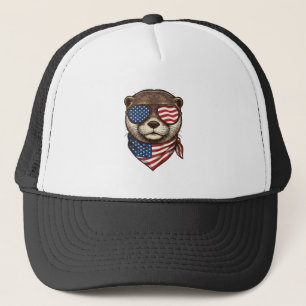 Patriotisches Otter-Vektor-Vintage-Stickerei-Shirt Truckerkappe