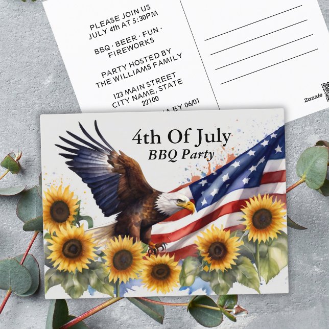 Patriotisches Party 4. Juli GRILLEN Einladungspostkarte (Patriotic 4th Of July BBQ Party Invitation Postcard
)
