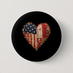 Patriotisches Patchwork-Herz-Americana-Flagge-Folk Button