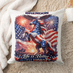 Patriotisches Pferd Amerikanische Flagge Sonnenunt Kissen