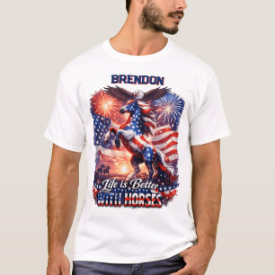 Patriotisches Pferd Amerikanische Flagge Sonnenunt T-Shirt